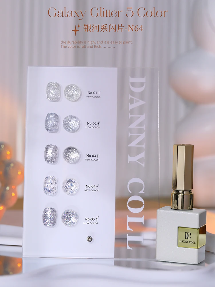 Danny Coll 5 colori Set di colla per unghie glitter Salone per unghie Gel ultravioletto Colla vegetale ecologica Kit per nail art non tossico