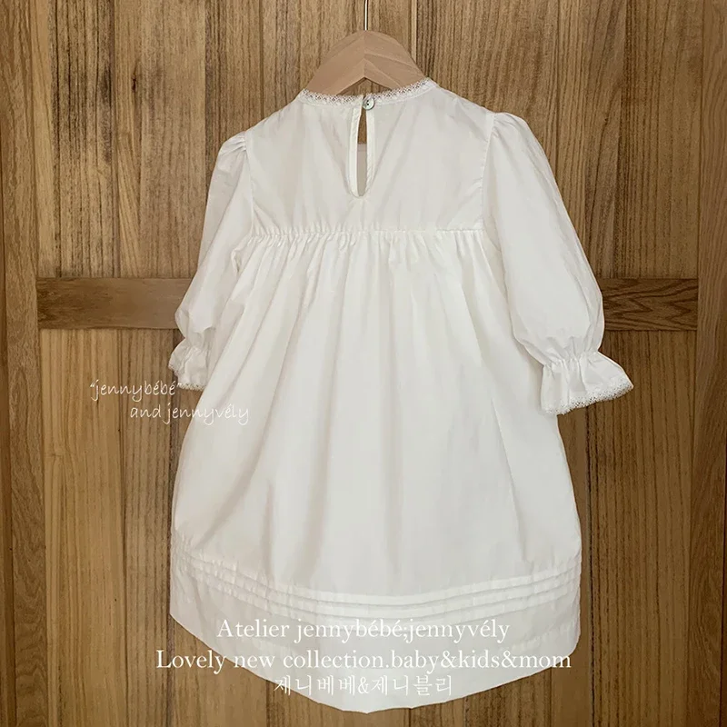 2024 New Autumn 2-6Yrs Girl Party Dress Long Sleeved Cotton Solid Color Kids Princess Dresses Baby Girl Romper Sister Dress