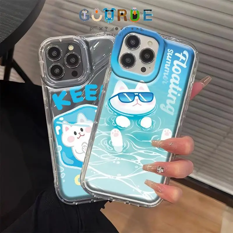 

Gourde Cute Swimming Cat Cartoon Patterns Phone Case for Iphone 16 15 14 12 13 11 Pro Max Ip 7 8 Plus Iphon X Xs Xr Xs Max