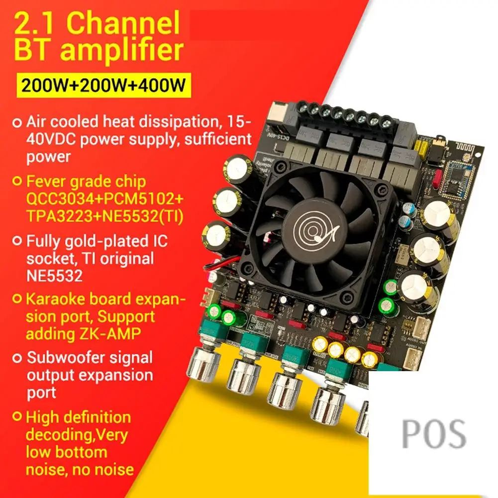 

ZK-APTX2 TPA3223 2.1 Channel Sound Power Amplifier Board 200W+200W+400W Bluetooth Subwoofer Audio Amp Module-POS