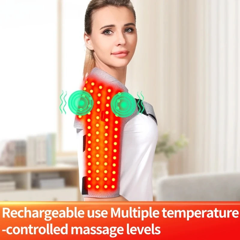 Red Light Heating Massage Shoulder Support Belt 3-Speed Vibration Muscle Relaxation Shoulder Brace Relief Pain Relieve Stress