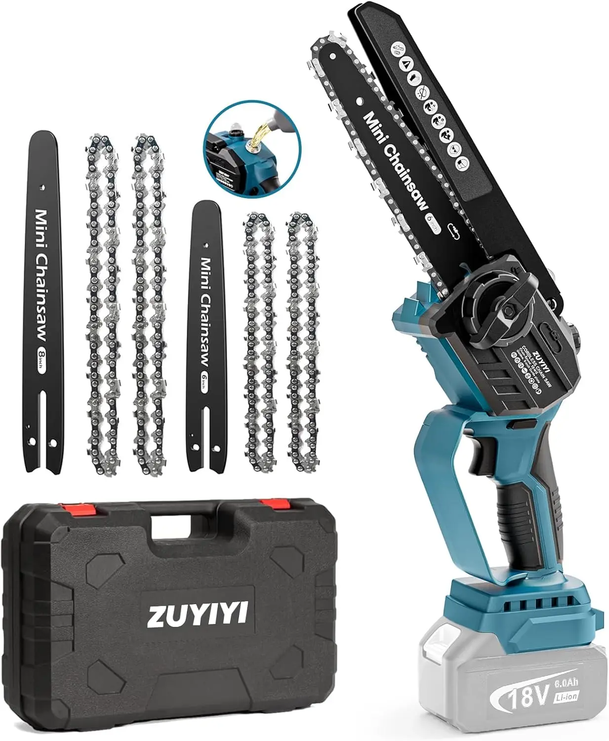 

Mini Cordless Chainsaw 6 & 8 Inch, Brushless Handheld with Oiler for Garden Tree Branch Wood Cutting, Battery Not Included