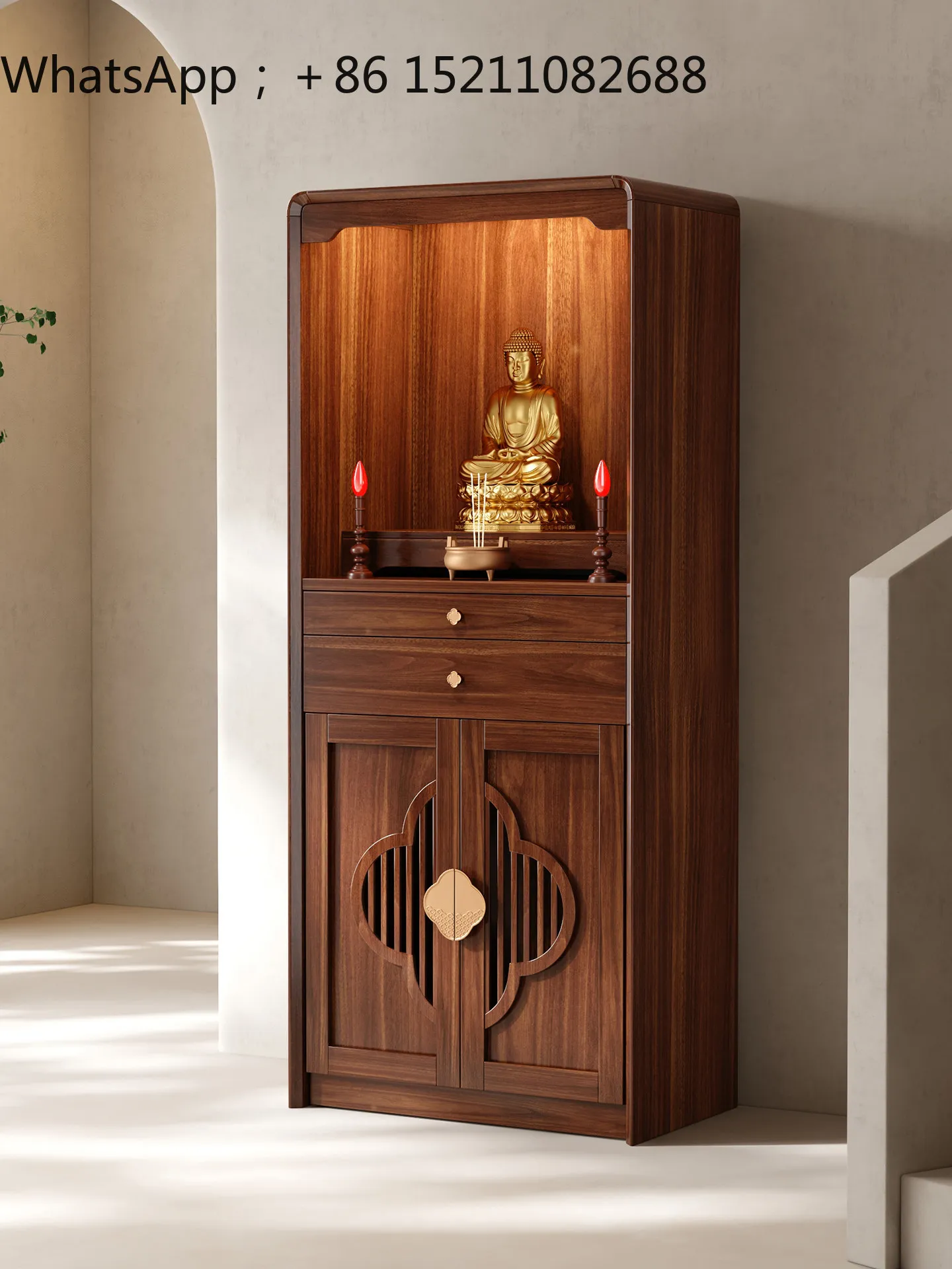 SCY Shrinking Solid Wood Buddha Table Multifunctional Offering Cabinet Folding Storage Shrine Offering Table