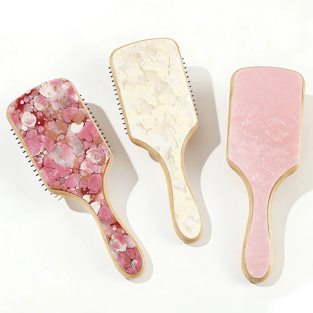 Anti-Static Acetate Hair Comb with Airbag Pad Fashionable OL Style Women's Geometry Hairbrush Handmade Processed Elastic 3