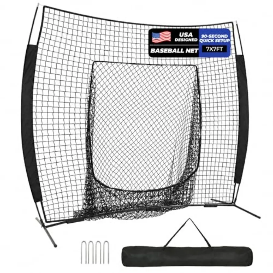 7 x 7 Feet Baseball Net, Baseball Softball Batting Net for Practice Hitting Pitching Fielding, Quick Setup, Portable, with Carr