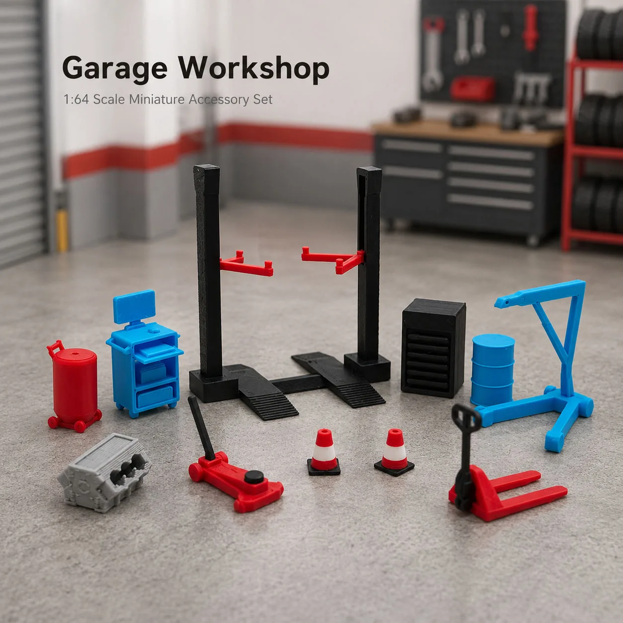 1:64 Garage-Werkstatt Miniatur-Zubehörset, Autowerkzeug-Set, Reparaturwerkstatt-Diorama-Dekor für Modellautos – Detail 5
