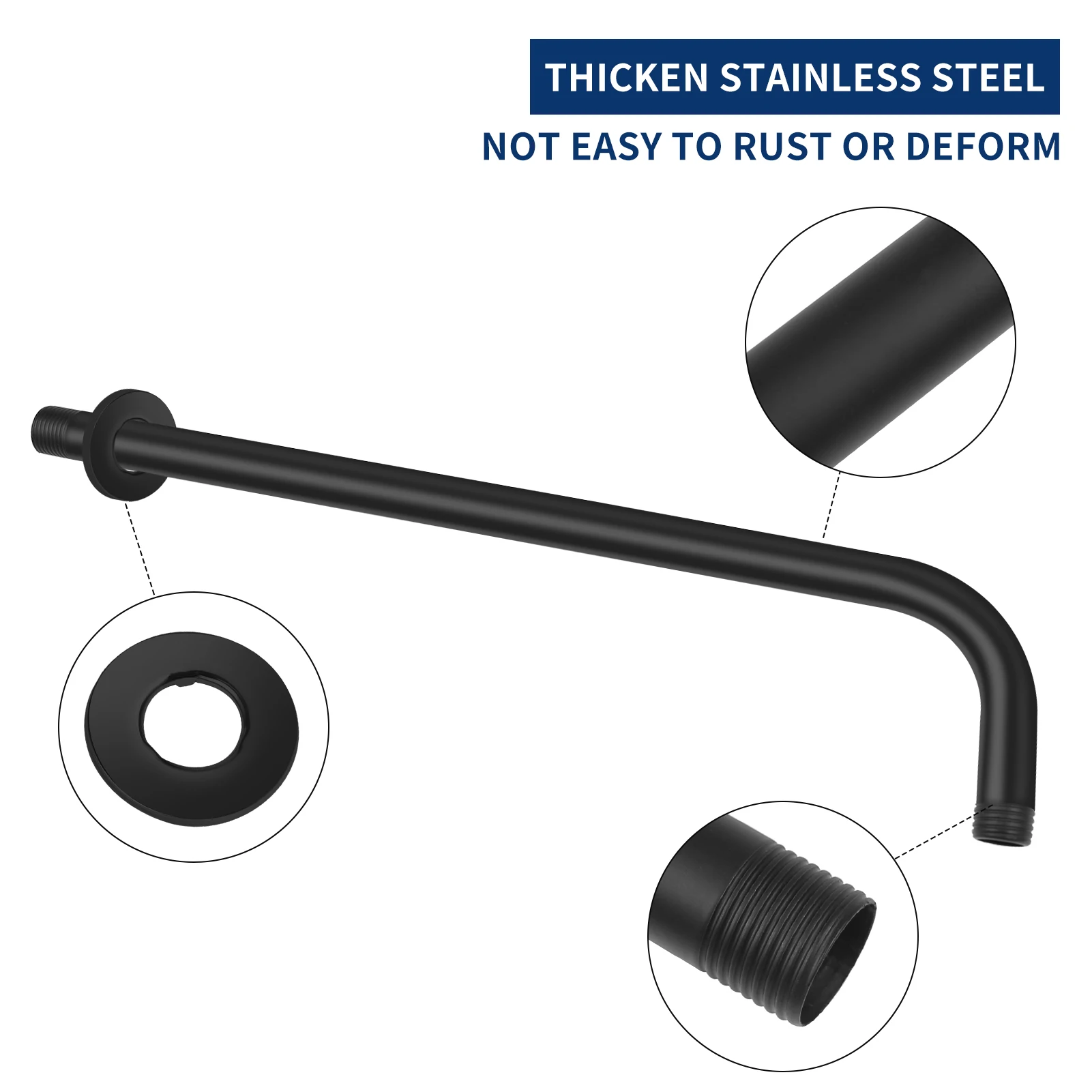 30/40cm Shower Head Extension Arm Wall Mounted Stainless Steel Rainfall Extend Pipe Tube Shower Holder Base Bathroom Accessories