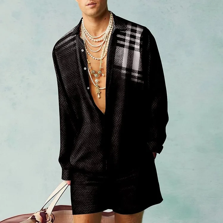 Luxury Men's Shirt Sets Hawaii Shirts Men Fashion Shirts+Shorts Two Piece Sets European Shirts Suits Beach Vocation Outfits Boy