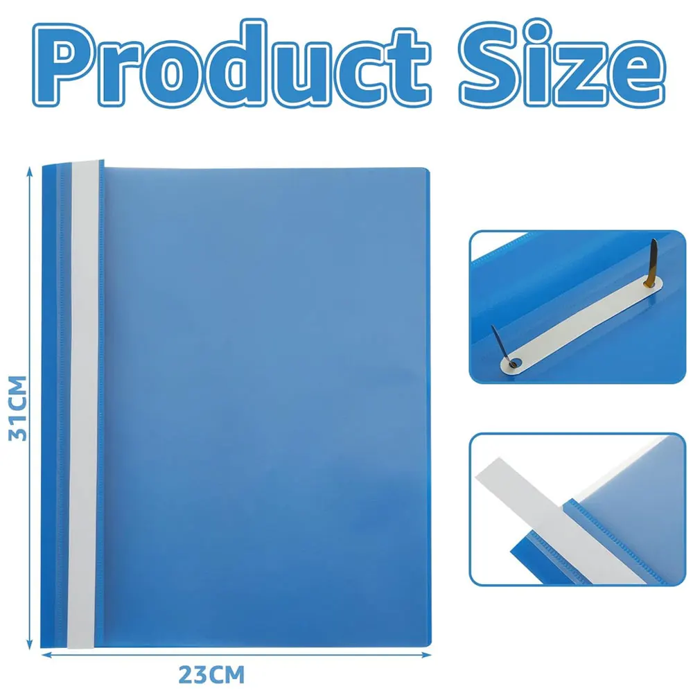 5-pack project folders, A4 plastic folders, transparent cover, double-hole binding clips, specifically for document storage.