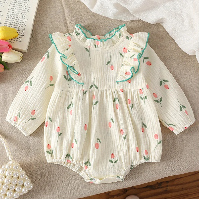 

2025 New Autumn 0-24M Baby Girl Clothing Toddler Baby Girl Romper Long Sleeved Cotton Print Infant Baby Girls Jumpsuit