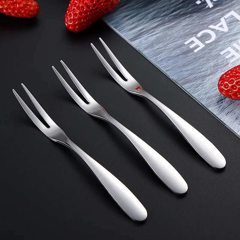 Jenny&Dave Pintong thickened fruit fork 304 stainless steel moon cake fork two tooth small fork dessert Dim sum salad cake fork