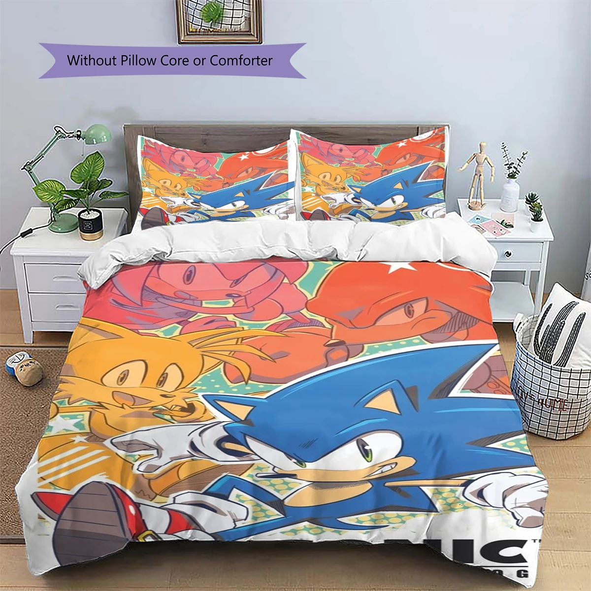 Sonic the Hedgehog Anime Daily Use Bedding Bedroom Decor Nice Fan Gift Patterned Duvet Cover Set -xia65