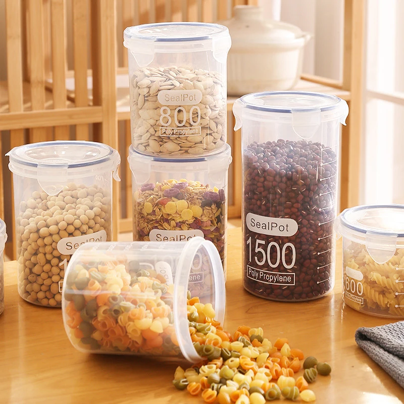  Food Storage Box Sealed Plastic Transparent Cereal Candy Dried Jars Kitchen Food Refrigerator Fresh-keeping Boxes