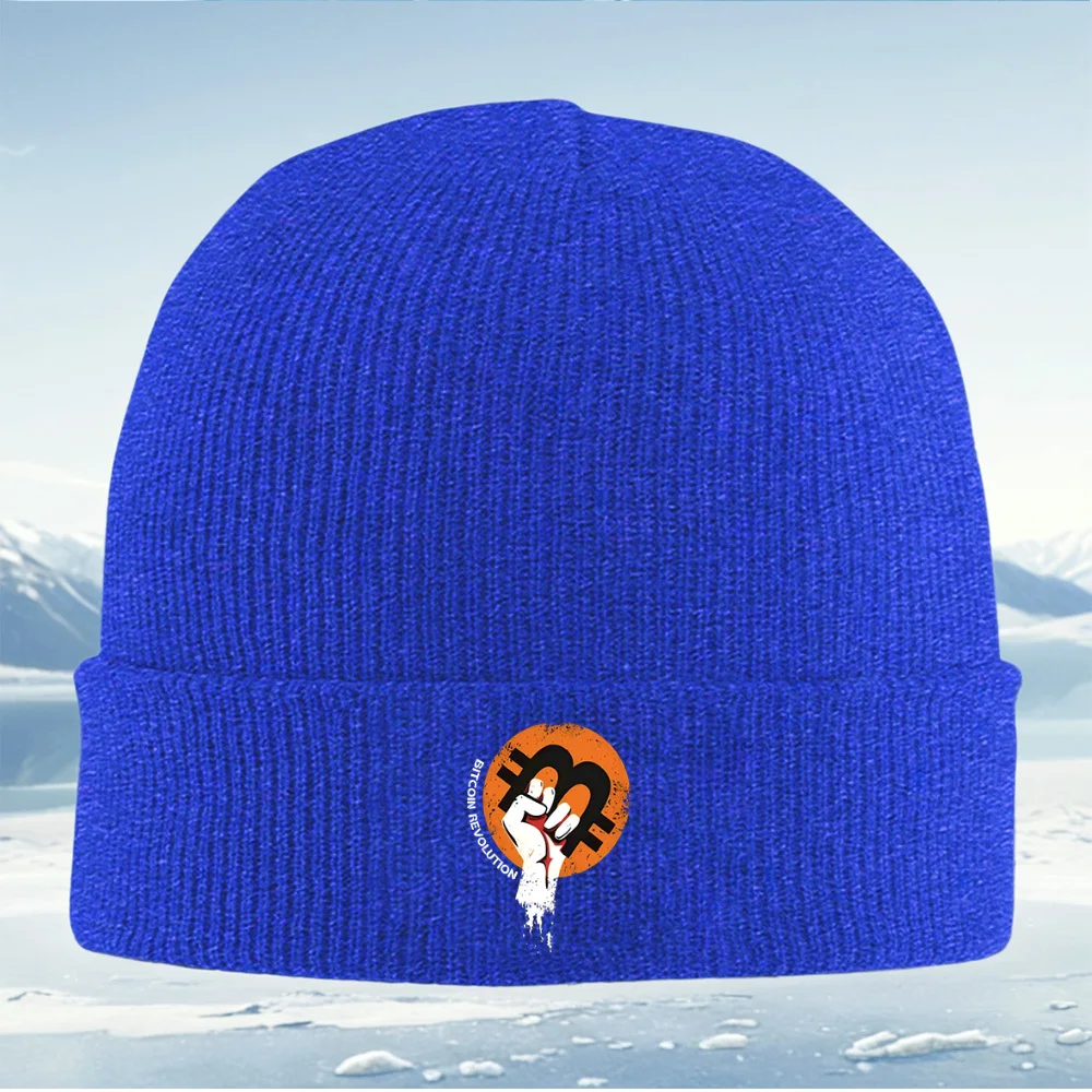 بيتكوين شعار ثورة اليد تصميم قوي الرجال النساء للجنسين محبوك قبعة قبعة صوفية قبعة الشتاء الحرارية الدافئة عيد الميلاد Outdoo #6