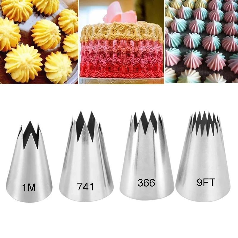 

4Pcs Cake Decorating Tips Set Star Piping Icing Nozzle Cookie Cream Cupcake Tip Pastry Nozzles Baking Accessories #9FT #366 #361