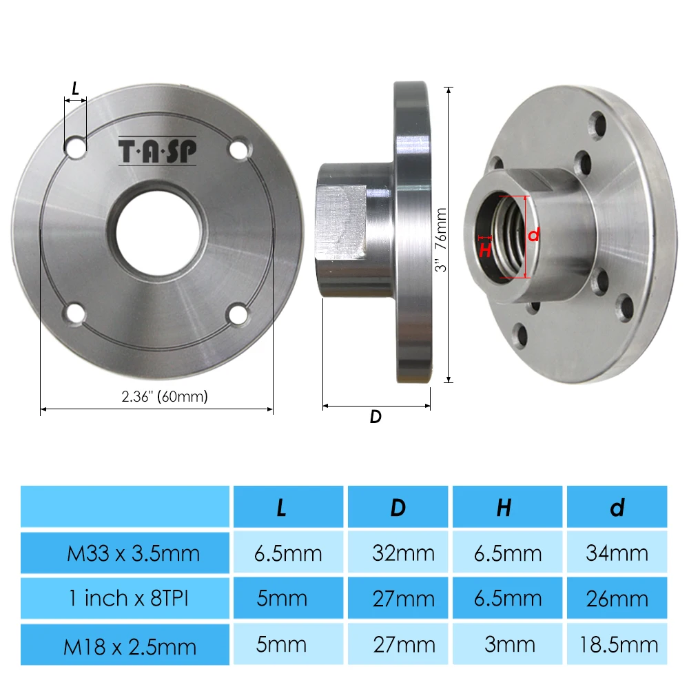 TASP Wood Lathe Face Plate for M33 M18 1 Inch Threaded Woodworking Turning Machine Chuck 2\