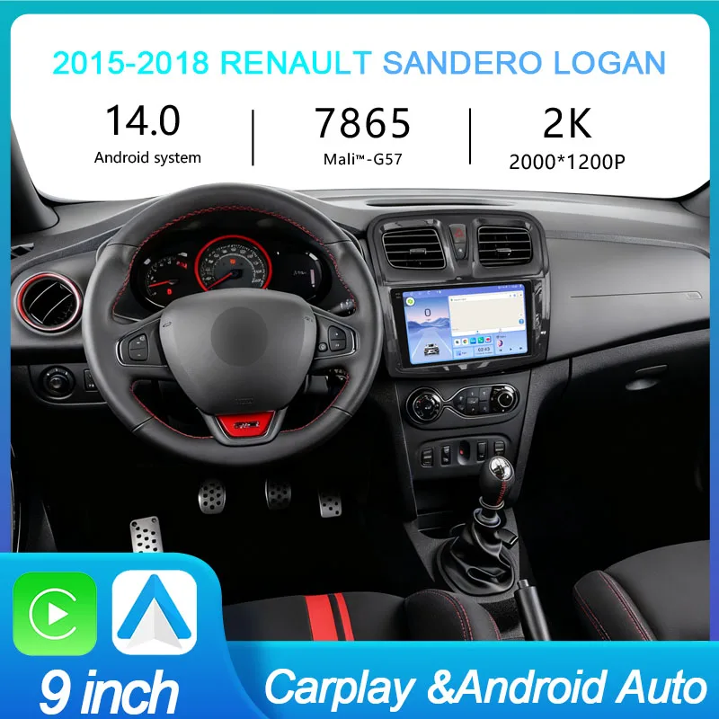 MeiHua For 2015-2018 Renault Sandero Logan Symbol 2K Android 14 Car Radio Multimedia Video Player GPS AI Voice CarPlay 4G Stereo
