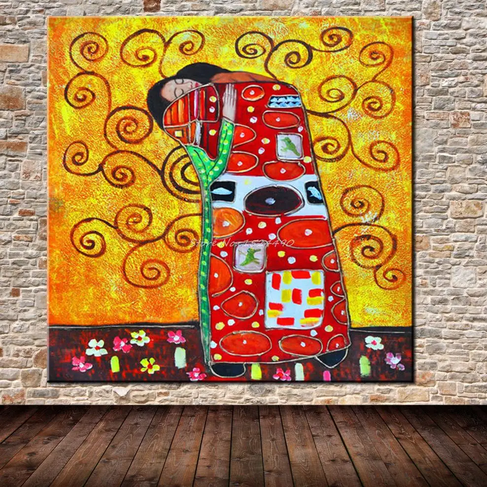 Mintura Hand-Painted Gustav Klimt Famous Oil Painting On Canvas,Modern Wall Picture Abstract Art For Living Room,Home Decoration