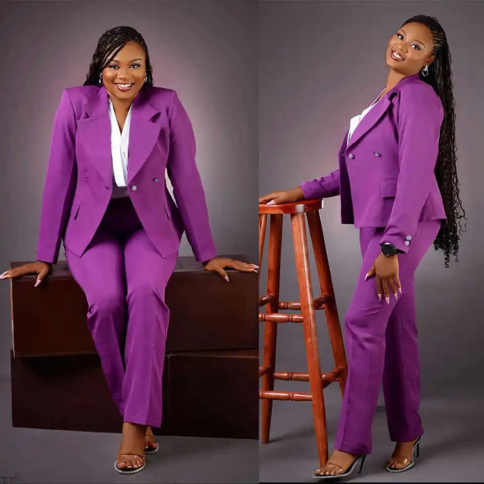 Royal Purple Women Pants Suits Slim Fit Lady Customized Plus Size Long Jacket Prom Evening Party Blazer 2 Pieces