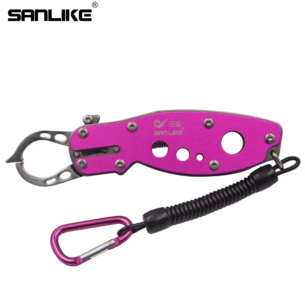 SANLIKE Aluminium Multifunctional Grabber Fishing Lip Grip Bait Holder Clip with Loss Prevention Cord Fishing Tools Accessories