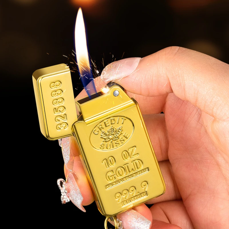 Mini Gold Bar Pendant Grinding Wheel Open Flame Lighter Inflatable Metal Lighter Can Be Wholesaled Directly