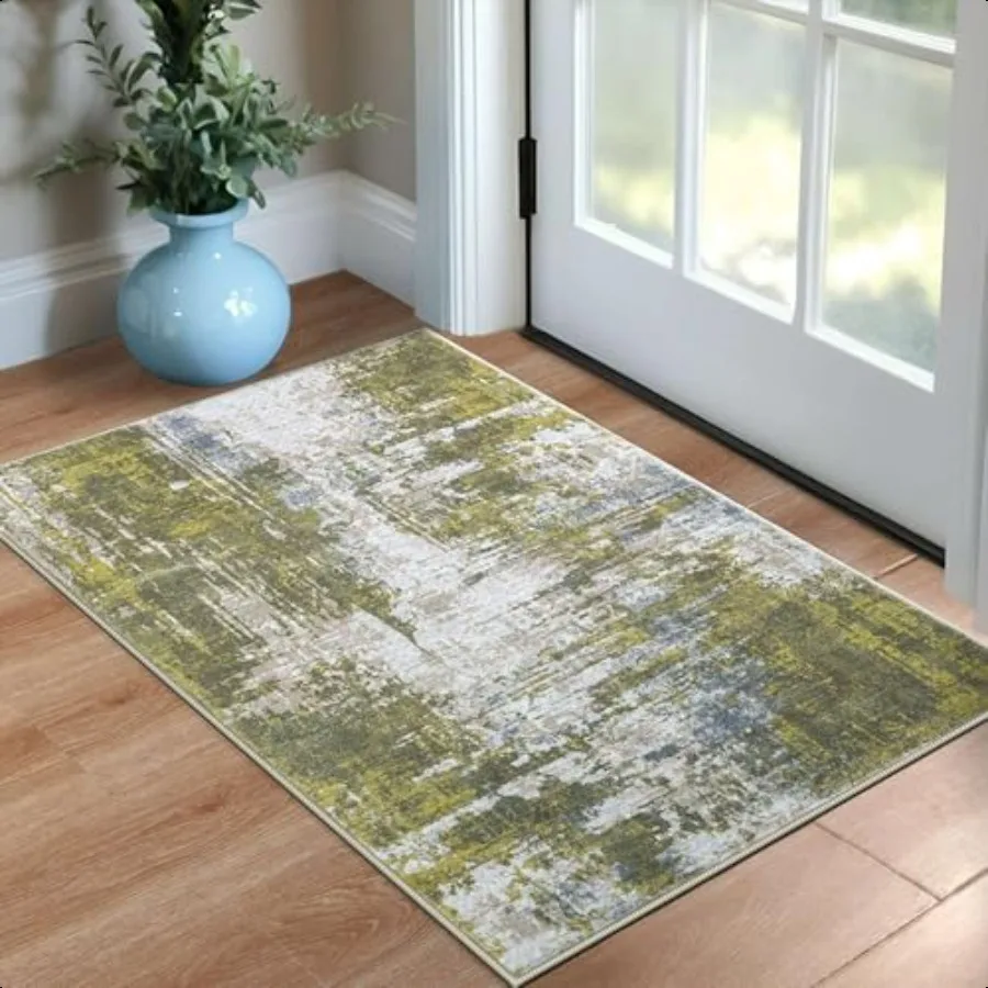 

Entrance Rugs Indoor 2x3 Green Entry Rug Washable Abstract Small Area Rug NonSlip Low Pile Throw Rugs for Entryway Kitchen Floo