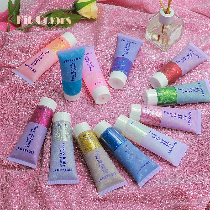 Resaltador brillante multicolor para el cuerpo, lentejuelas de sirena, 50ml, para cara, pelo y sombra de ojos, maquillaje para fiesta y Festival de Música