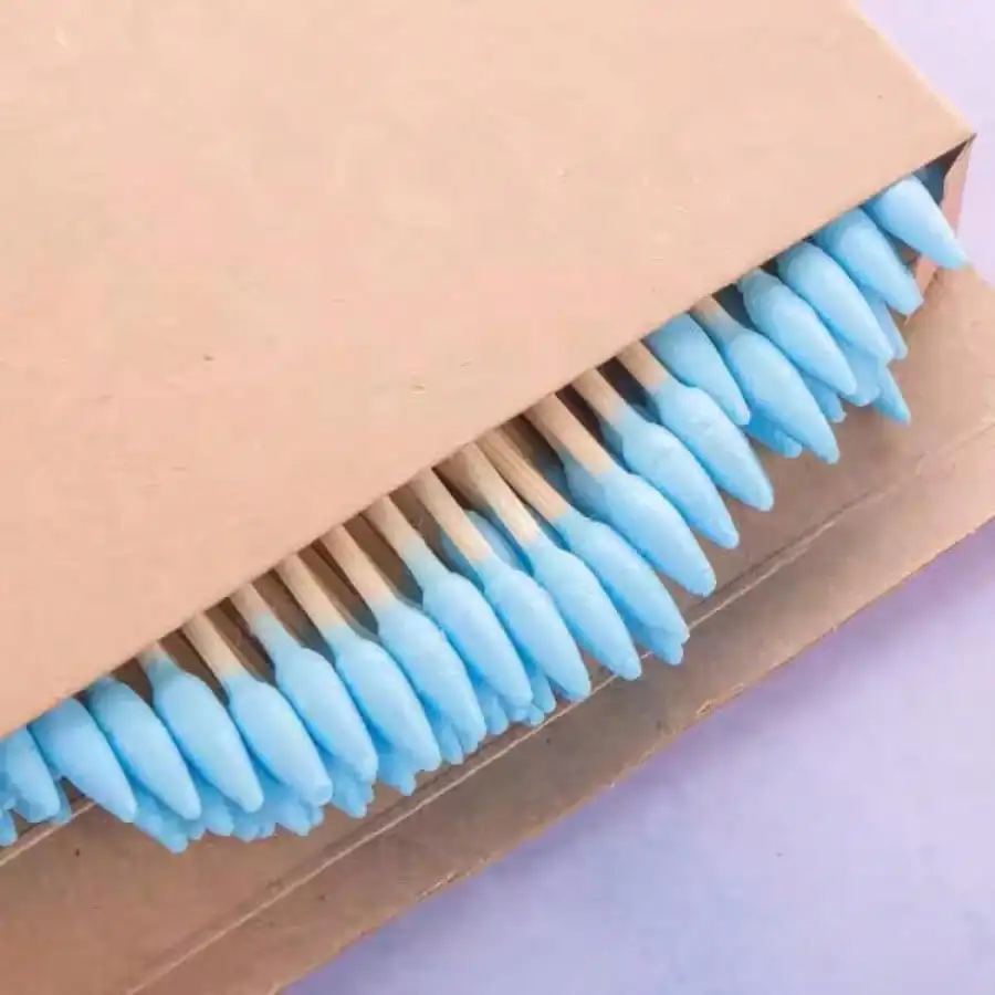 

Blue Bamboo Cotton Swabs For Skincare Application Soft Cotton Tip -Friendly Material Gentle On Skin
