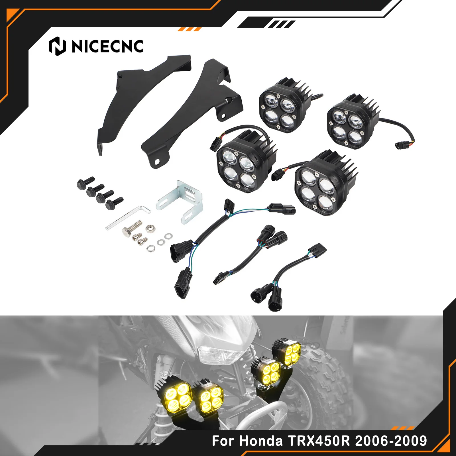 NICECNC 4PCS Front Work Lights For Honda TRX450ER 2006-2014 TRX450R 2006-2009 Replaces 81150-HP1-600 25W 2000LM ATV Accessories