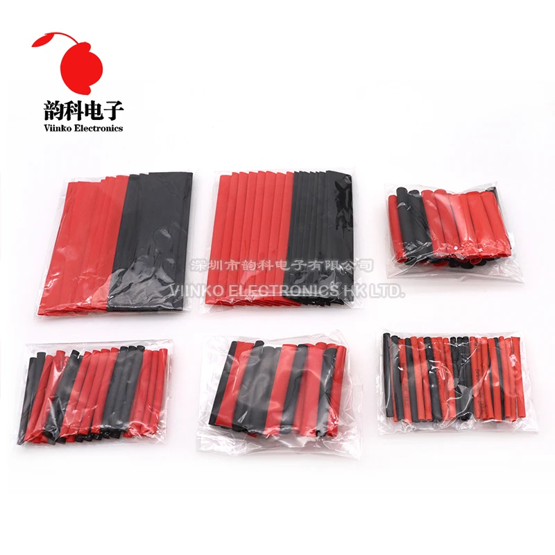 127pcs 2:1 Heat Shrink Tube Insulation Sleeving Red Black Polyolefin Assortment Kit Electrical Wire Cable Shrinkage heatshrink