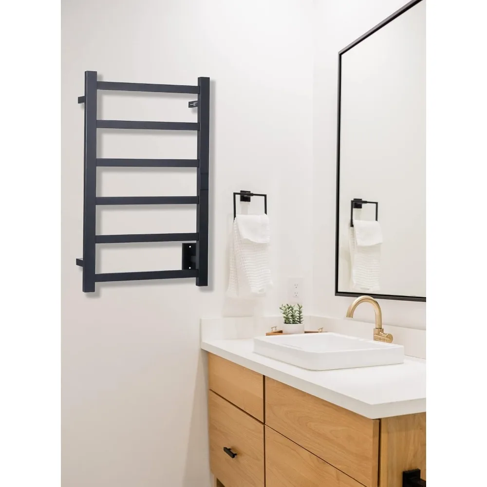 Smart Wireless Electric Towel Warmer Blade Thin 10 Bar Design Hardwired & Plug-in Alexa & Google Home Compatible Matte