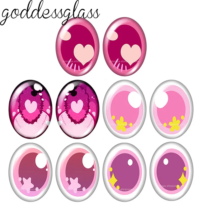 

5pairs Gril Doll crystal Eye Pink pupils Cute 10x14mm/13x18mm/18x25mm Oval photo glass cabochon demo flat back Making findings