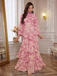 TOLEEN Women Floral Print Lantern Sleeve Ruffle Trim Chiffon Dress 2024 Spring Summer Casual Elegant Formal Party Maxi Dresses