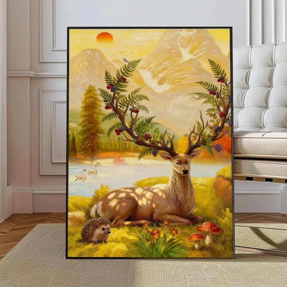 Fantasy Deer Elk Poster Print For Office Bedroom Living Room Home Decor Wonderful Landscape Wild Animal Canvas Painting Wall Art