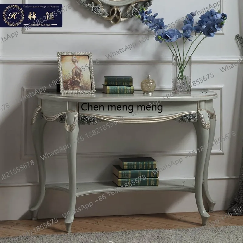 

Элитный европейский прихожий столик на заказ, из массива дерева, с декоративной спинкой в стиле неоклассицизма, легкий роскошный декоративный столик.