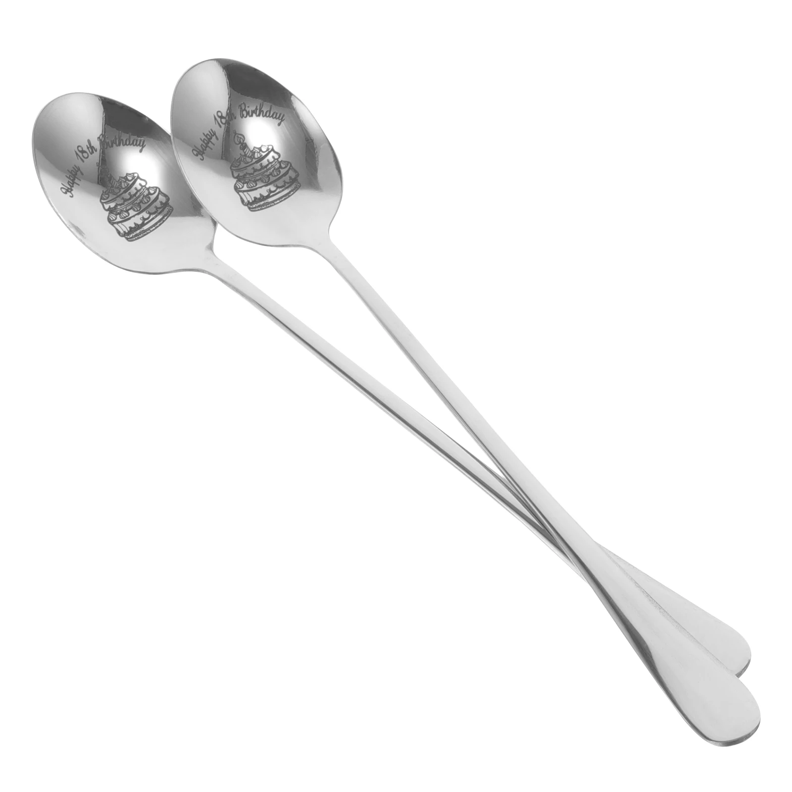 

2pcs Stainless Steel Dessert Spoon Happy 18Th Birthday Gift Spoon For Ice Cream Pudding Cake Beverage Porridge 18 Year Old