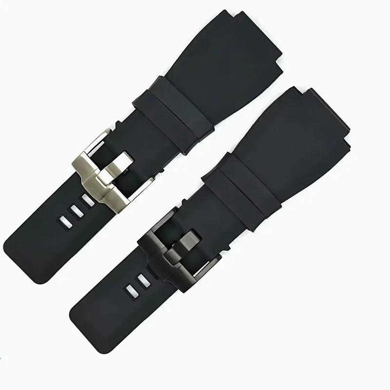 For Bell Ross BR 03-92 Diver 24-35mm Waterproof and soft rubber watch strap Black pin buckle Dedicated convex interface bracelet