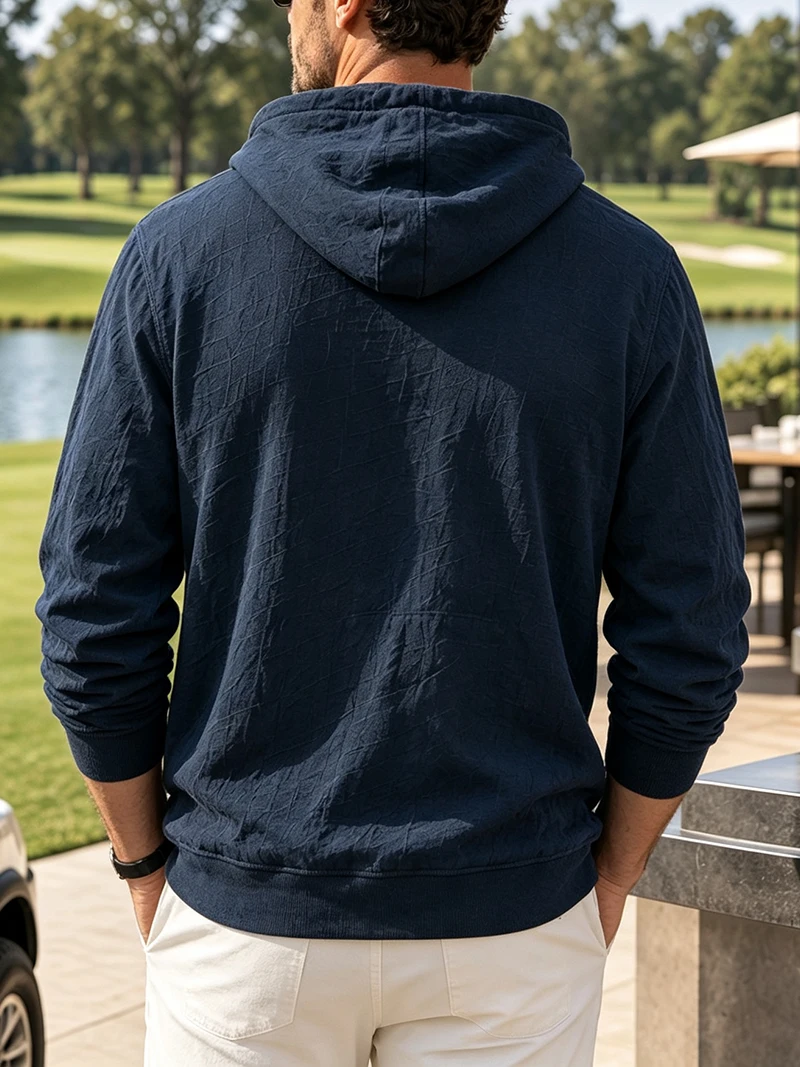 Herren Leinen-Pullover-Hemd Frühling Herbst Lässiges Kapuzen-Oberteil Locker Geschnittenes Langarm-Textilhemd Leichte Freizeitkleidung für Männer – Detail 5