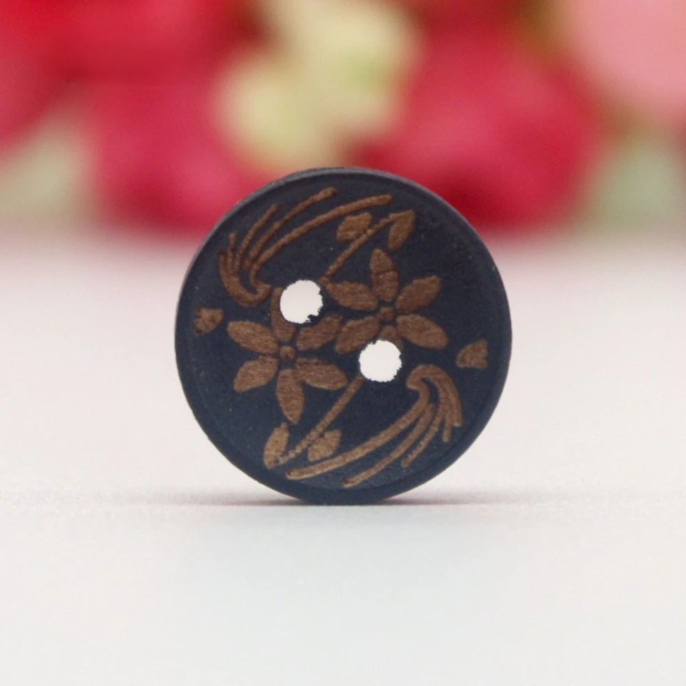 50PCs Decorative Buttons Laser Flower 2 Holes 15mm Sewing Wooden Buttons Flatblck Scrapbooking