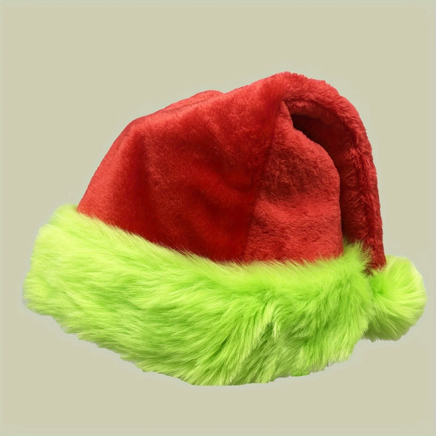 Fluorescent Green Edge Red Santa Hat Plush Double Insulation Soft Material Christmas Party Holiday Decorative Hat - view 4