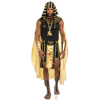 Men Egyptian Costume Set 7 Pcs Golden Trim Tank Tops Skirt Arm Sleeves Headwear Necklace Halloween Cosplay Outfits