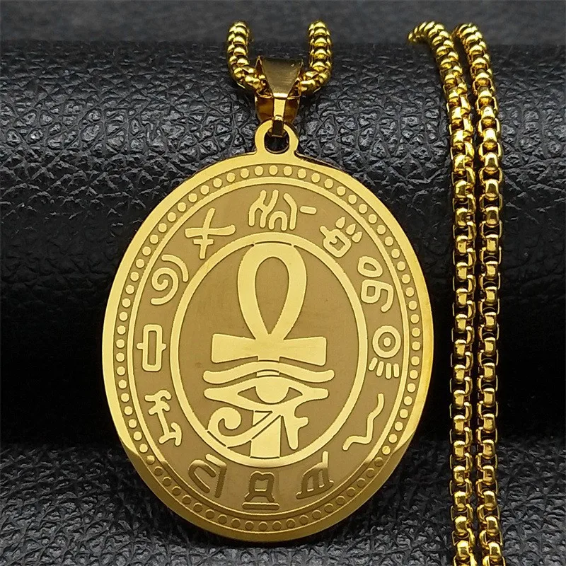 New Egyptian Ankh Cross Key of Life Eye of Horus God Necklace for Women Men Stainless Steel Egpty Amulet Chain Jewelry
