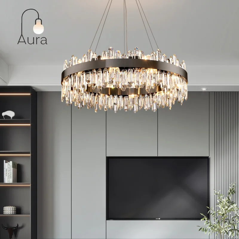 الحديثة الإبداعية يتوهم تصميم الذهب الأسود كريستال الثريا إضاءة داخلية معلقة مصباح الديكور لغرفة الطعام غرفة المعيشة