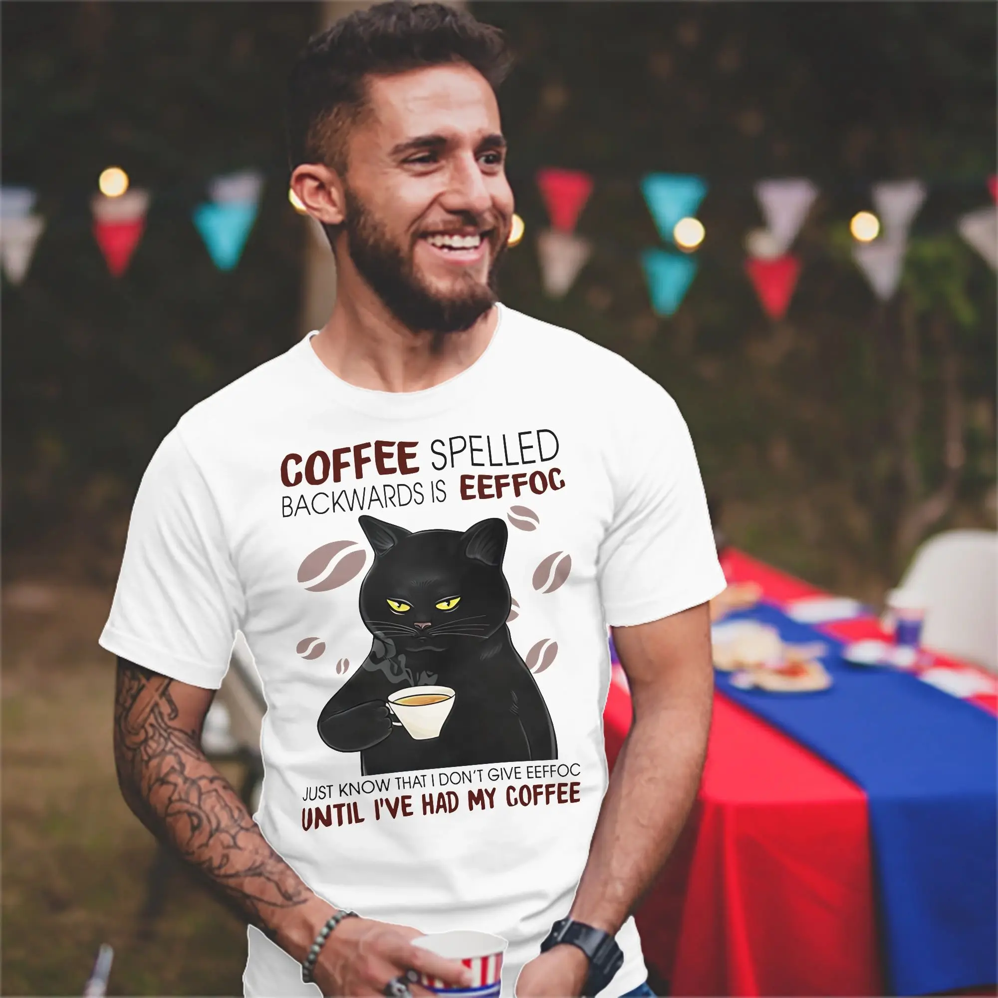 Hip Hop Coffee spelled backwards is eeffoc  T Shirt Unisex Cotton Short Sleeve Funny Cat Meme Crewneck Summer TopsTops