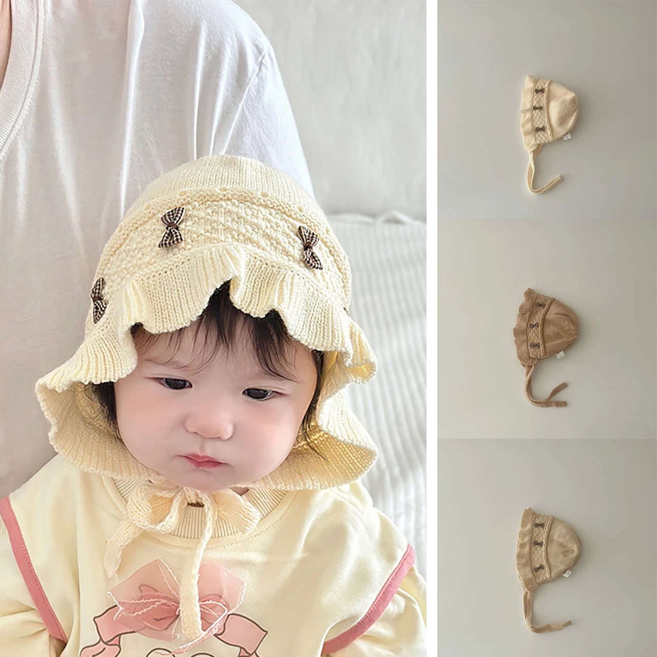 

Cute Bow Knitted Ear Protection Hat Princess Baby Headgear Bonnet Winter Warm Toddler Pullover Cap 5-36Month Girls Kids Beanies