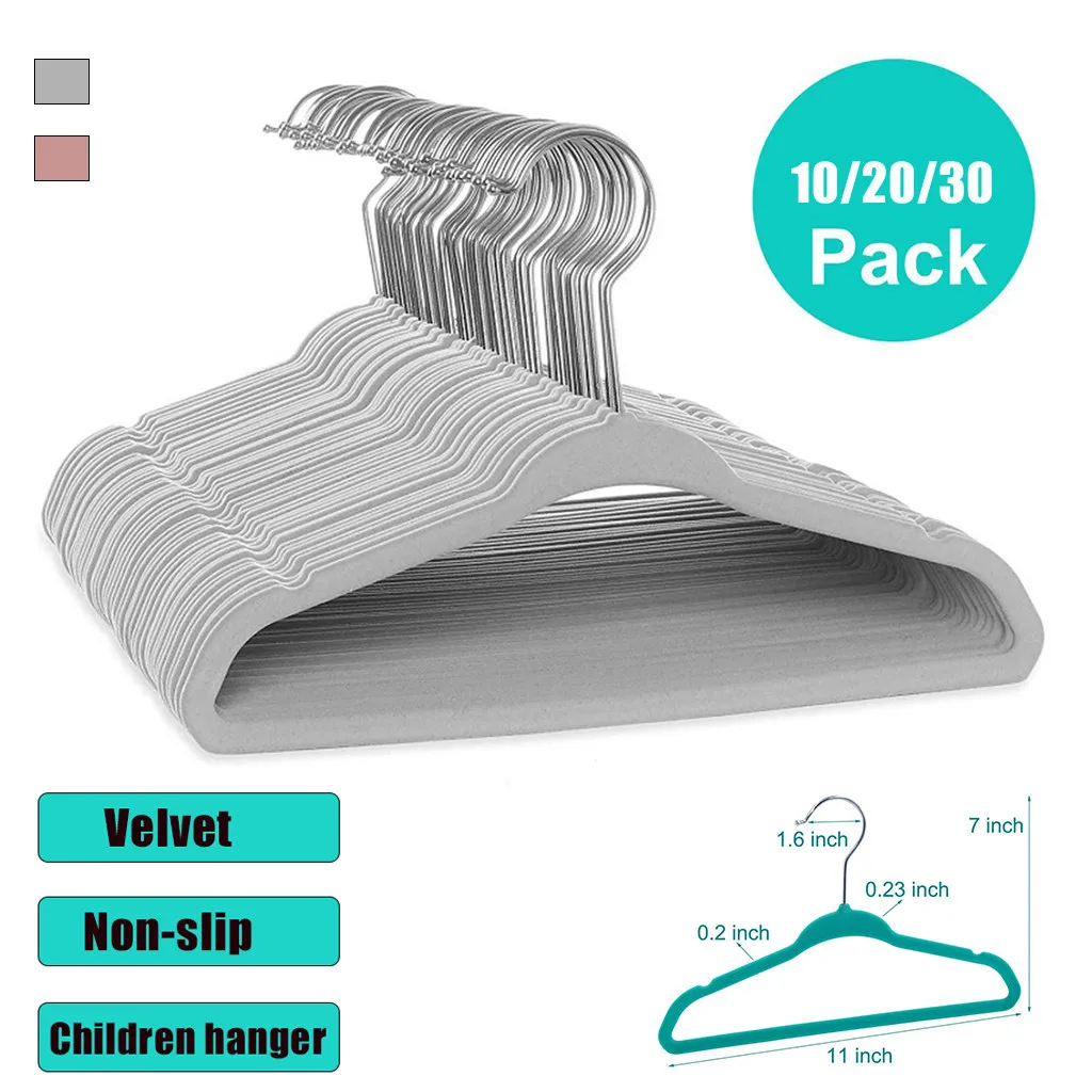 10/20/30 Pack Ivory child velvet non-slip hangers 360° swivel chrome hook notched shoulders 10 Pounds Load Space-saving &shaping