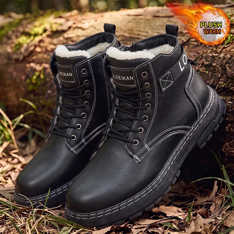 Herren-Winterstiefel mit warmem Fleece-Futter, strapazierfähigem Leder-Obermaterial, rutschfester Sohle und Schnürung, ideal für den täglichen Gebrauch und für Schnee im Freien. – Detail 6