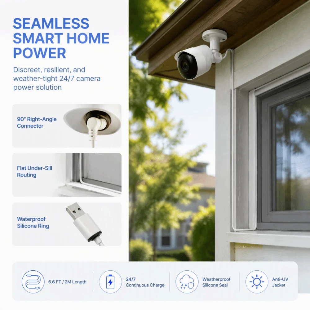 TPE Security Camera Power Cable Right Angle Connector USB-A to USB-C USB-C Power Cable for Arlo Essential/XL /2K