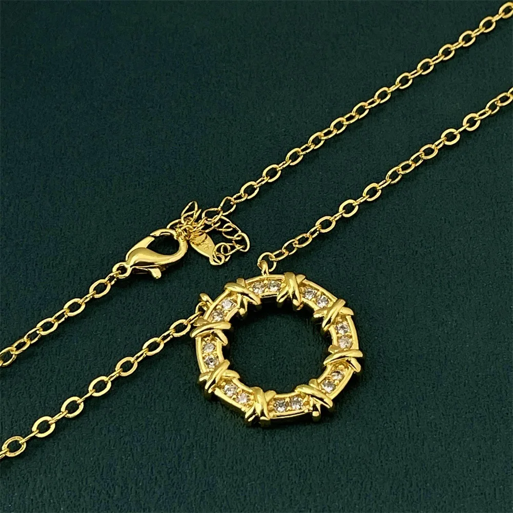 

Luxury 24K 9999 Pure Gold real gold Women's Necklace X Circle Pendant Necklace