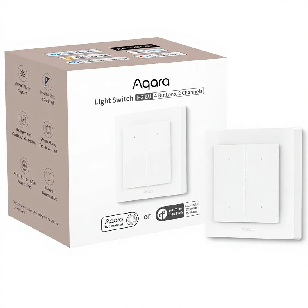Auto Neutral EU Thread Matter Smart Light Switch with 4 Gang 2 Channel Wall Panel for Applehome HomeKit Scene Controller